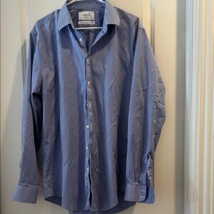 Charles Tyrwhitt gingham extra slim fit Button Down dress Shirt size 17/37 blue